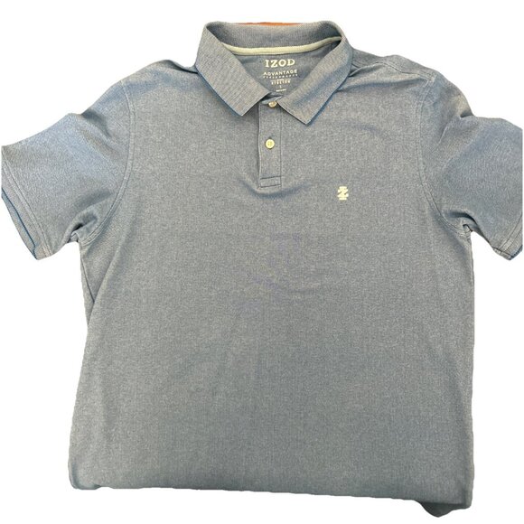 IZOD Advantage Performance Men's Size Large Solid Blue Short Sleeve Polo Shirt - Picture 2 of 5
